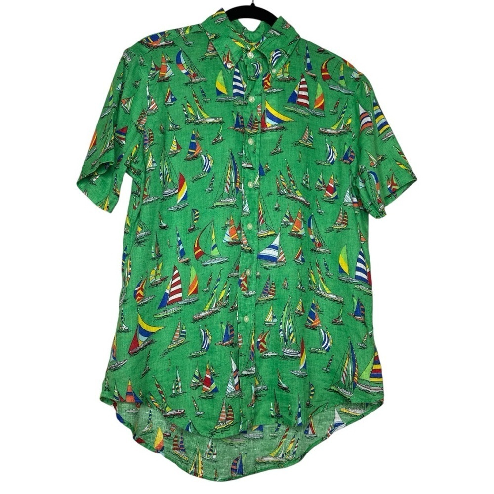 Ralph Lauren Green Linen Sailboat Shirt NWT Small - Picture 2 of 11